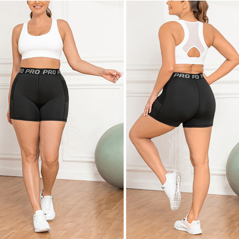 Plus Size CurveFit High-Waisted Biker Shorts-Black with Sheer Pocket-2XL-State of Style