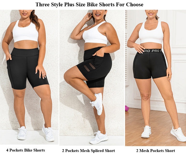 Plus Size CurveFit High-Waisted Biker Shorts-Black with Sheer Pocket-2XL-State of Style