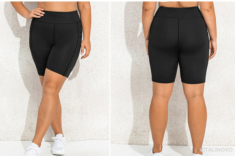 Plus Size CurveFit High-Waisted Biker Shorts-Black with Sheer Pocket-2XL-State of Style