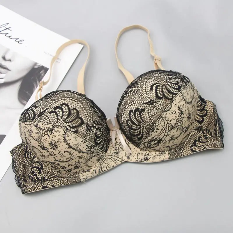 Plus Size Embroidered Lace Push-Up Bra-Beige-12B-State of Style