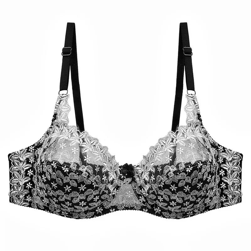 Plus Size Embroidered Lace Push-Up Bra – Elegant & Supportive-White-10CD-State of Style
