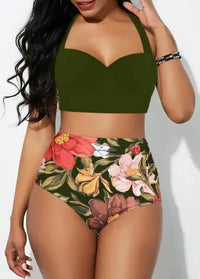 Plus Size Floral Fantasy Push-Up Bikini Set-Green-2XL-State of Style