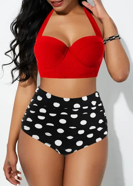 Plus Size Floral Fantasy Push-Up Bikini Set-Red A-2XL-State of Style