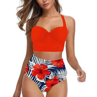 Plus Size Floral Fantasy Push-Up Bikini Set-Red B-2XL-State of Style