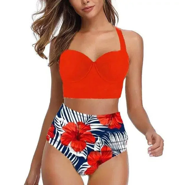 Plus Size Floral Fantasy Push-Up Bikini Set-Red B-2XL-State of Style