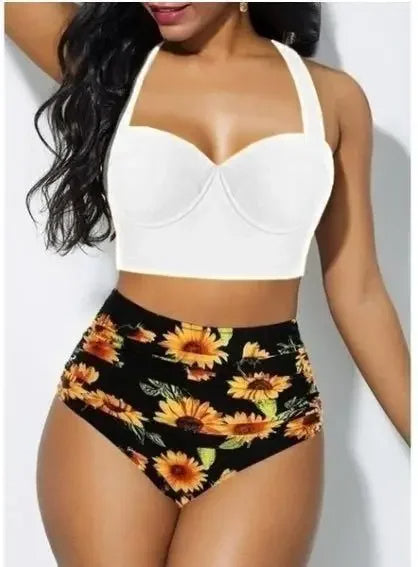 Plus Size Floral Fantasy Push-Up Bikini Set-White-2XL-State of Style