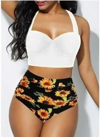 Plus Size Floral Fantasy Push-Up Bikini Set-White-2XL-State of Style