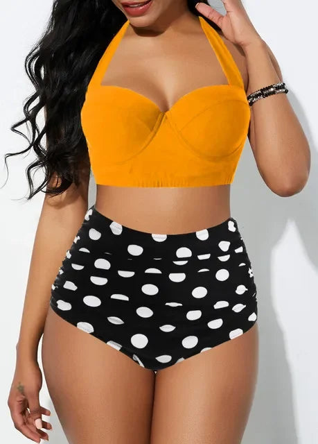 Plus Size Floral Fantasy Push-Up Bikini Set-Yellow A-2XL-State of Style