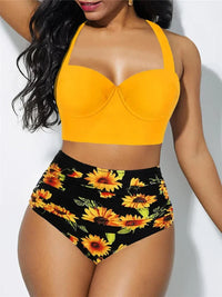Plus Size Floral Fantasy Push-Up Bikini Set-Yellow B-2XL-State of Style