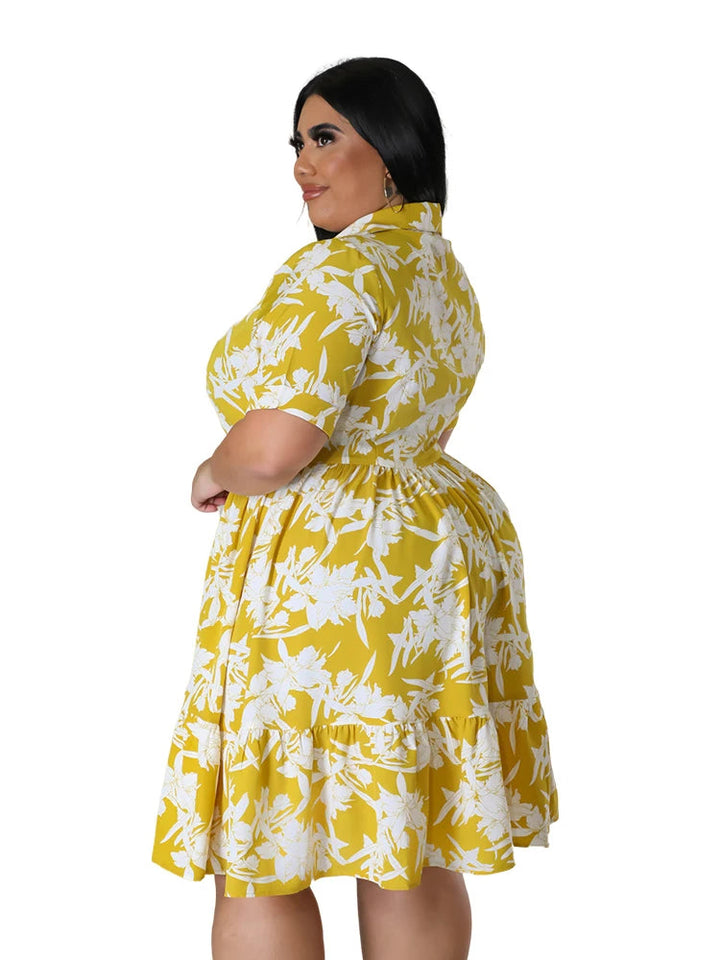 Plus Size Floral Midi Dress – Elegant & Flattering for Any Occasion-Yellow-2XL-State of Style