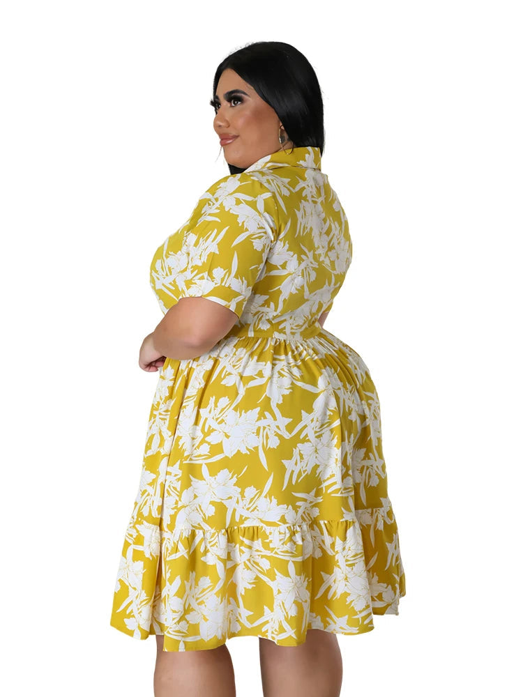 Plus Size Floral Midi Dress – Elegant & Flattering for Any Occasion-Yellow-2XL-State of Style