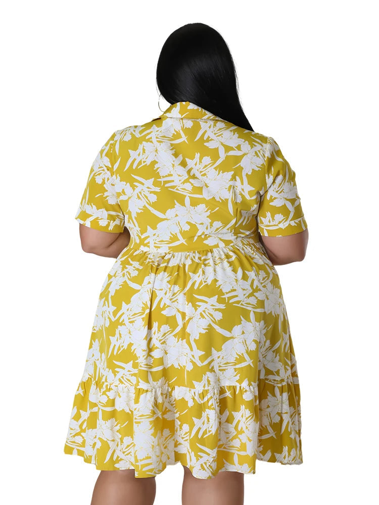 Plus Size Floral Midi Dress – Elegant & Flattering for Any Occasion-Yellow-2XL-State of Style