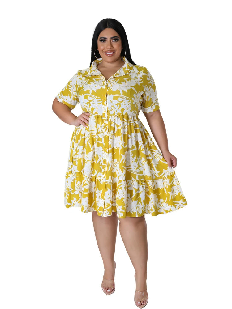 Plus Size Floral Midi Dress – Elegant & Flattering for Any Occasion-Yellow-2XL-State of Style