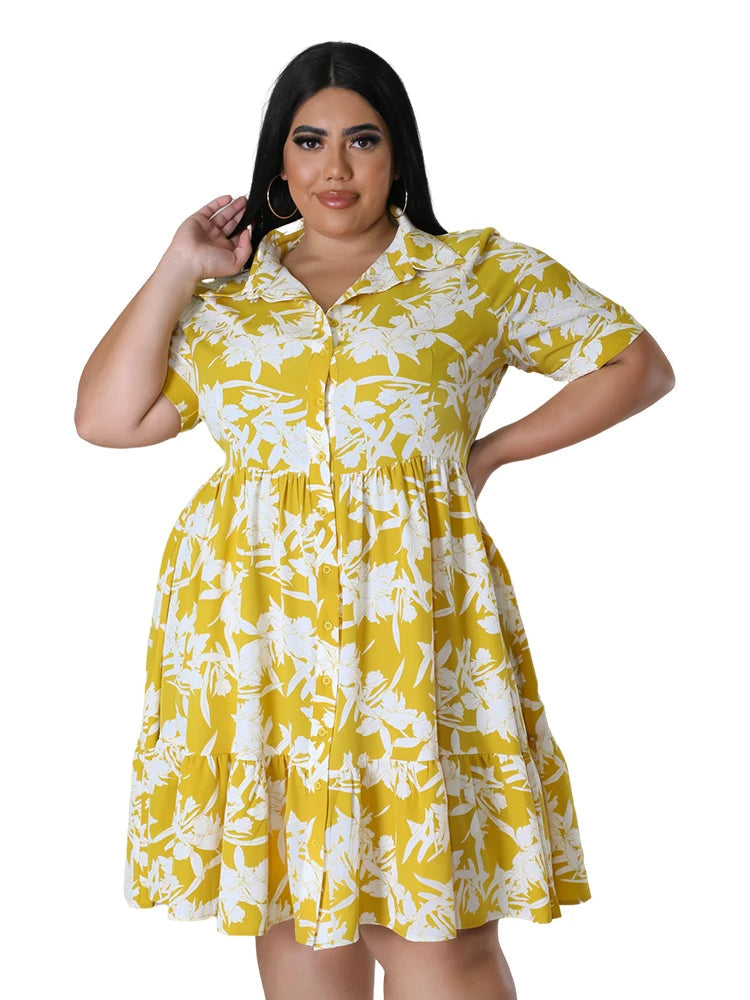 Plus Size Floral Midi Dress – Elegant & Flattering for Any Occasion-Yellow-2XL-State of Style
