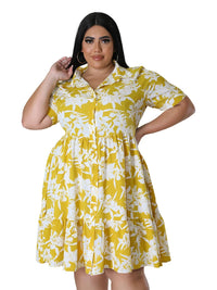 Plus Size Floral Midi Dress – Elegant & Flattering for Any Occasion-Yellow-2XL-State of Style