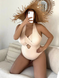 Plus Size High Waisted Curve-Hugging Bikini-Khaki-2XL-State of Style