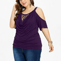 Plus Size Lace Top with Short Sleeves – Off-Shoulder Design-Black-2XL-State of Style