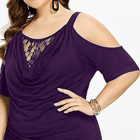 Plus Size Lace Top with Short Sleeves – Off-Shoulder Design-Black-2XL-State of Style