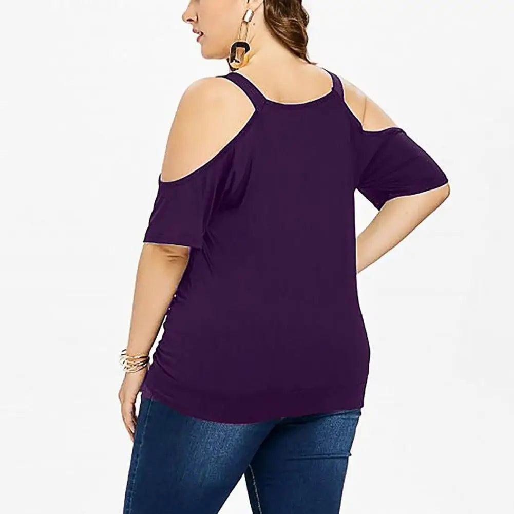 Plus Size Lace Top with Short Sleeves – Off-Shoulder Design-Black-2XL-State of Style