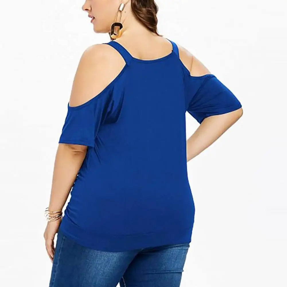 Plus Size Lace Top with Short Sleeves – Off-Shoulder Design-Black-2XL-State of Style