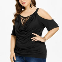 Plus Size Lace Top with Short Sleeves – Off-Shoulder Design-Black-2XL-State of Style