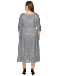 Plus Size Midi Dress with Contrasting Lace-Black-XL-State of Style