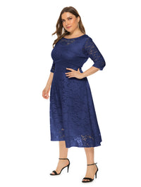 Plus Size Midi Dress with Contrasting Lace-Black-XL-State of Style