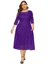 Plus Size Midi Dress with Contrasting Lace-Purple-XL-State of Style