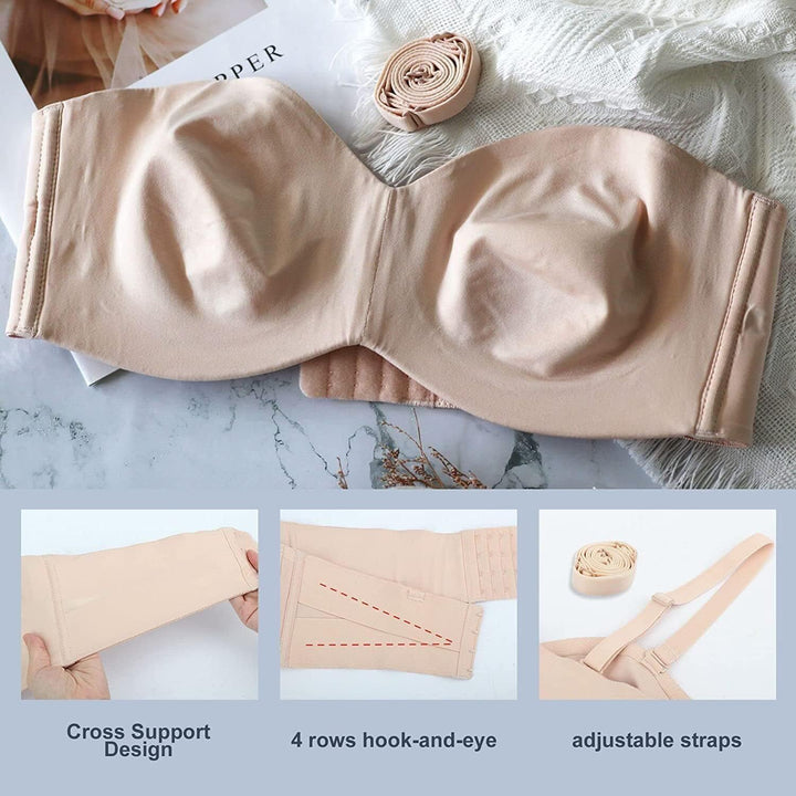 Plus Size Non-Slip Convertible Bandeau Bra – Supportive & Versatile-Black-10-B-State of Style