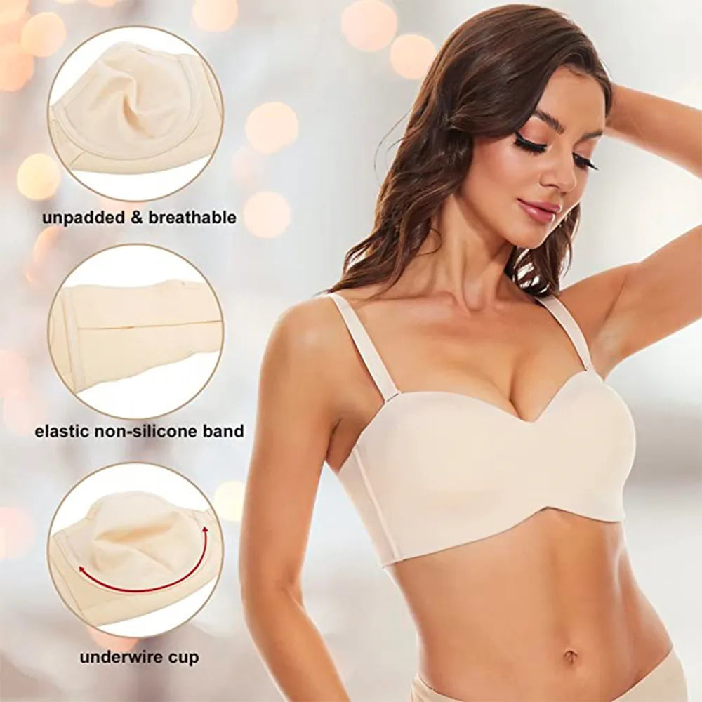 Plus Size Non-Slip Convertible Bandeau Bra – Supportive & Versatile-Black-10-B-State of Style