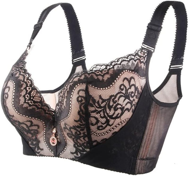 Plus Size Palm Print Lace Bra – Supportive & Stylish-Blue-12C-State of Style