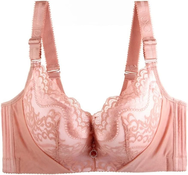 Plus Size Palm Print Lace Bra – Supportive & Stylish-Pink-12C-State of Style