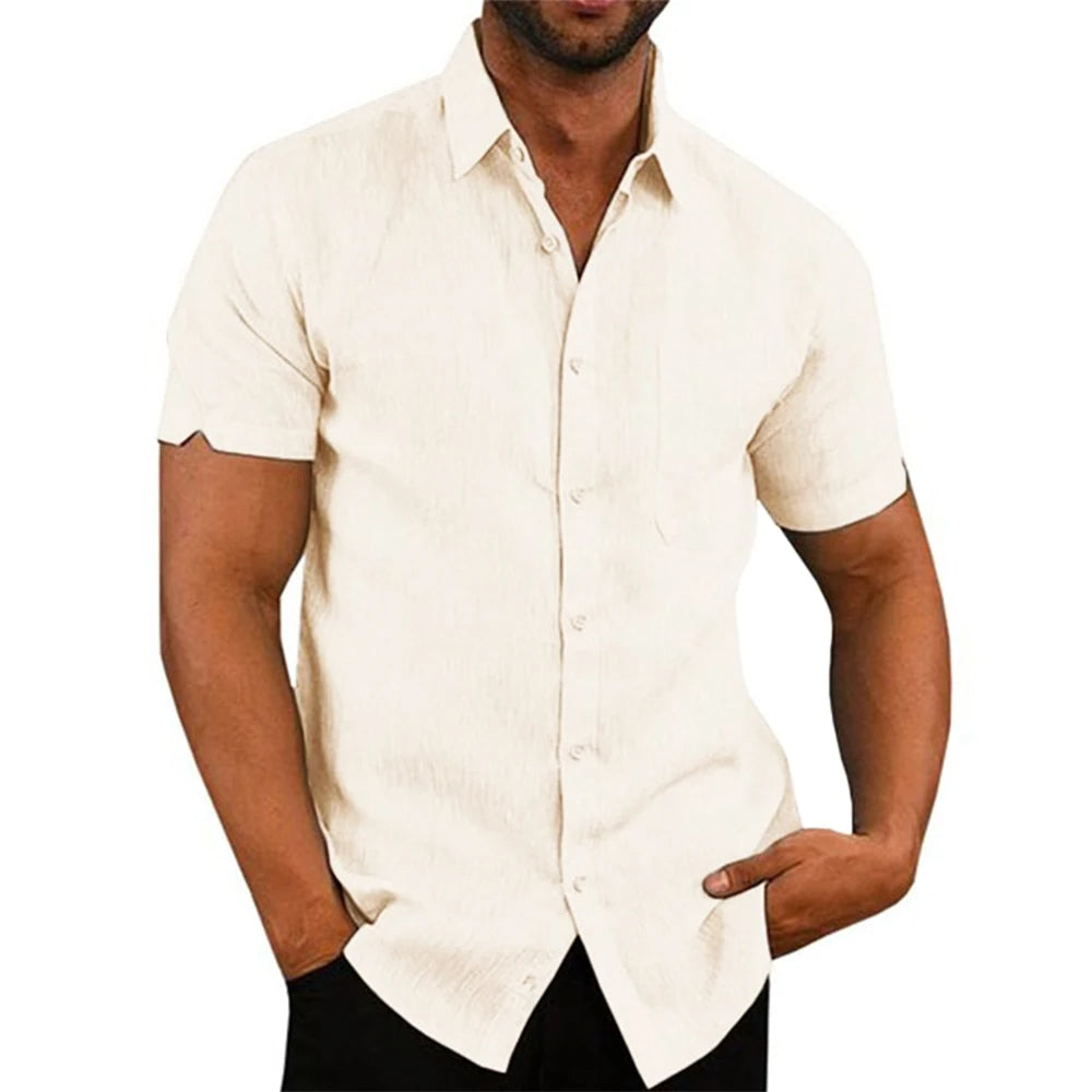 Plus Size Summer Breeze Linen Shirt for Men-Beige-2XL-State of Style