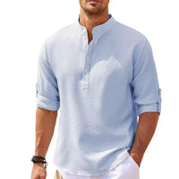 Plus Size Summer Mandarin Collar Shirt-Blue-2XL-State of Style