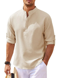 Plus Size Summer Mandarin Collar Shirt-Khaki-2XL-State of Style