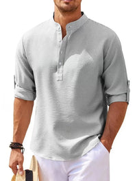 Plus Size Summer Mandarin Collar Shirt-Light Grey-2XL-State of Style