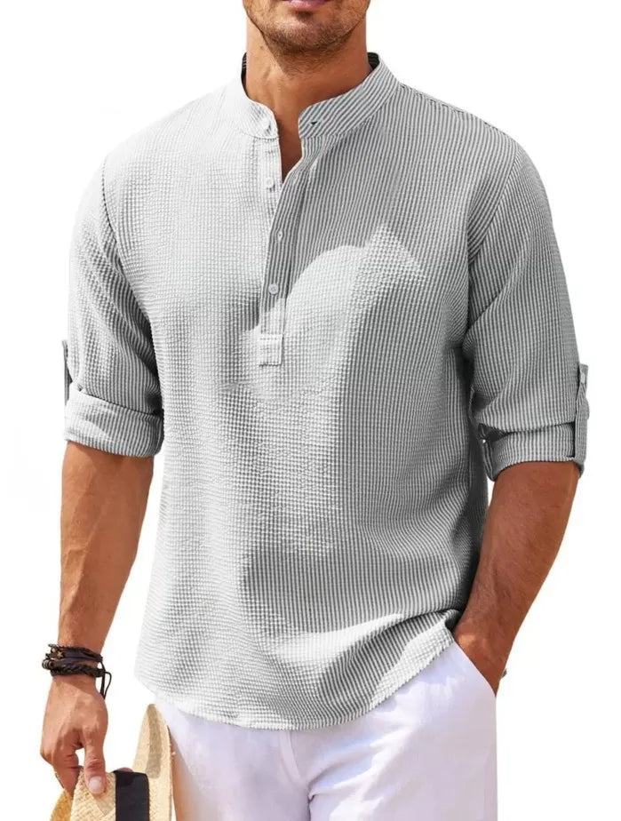 Plus Size Summer Mandarin Collar Shirt-Light Grey-2XL-State of Style
