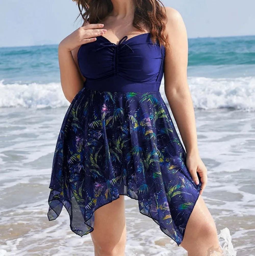 Plus Size Tummy Control Beach Dress – Elegant Skirtini Swimsuit-Black-2XL-State of Style