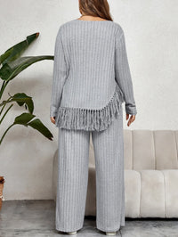 Plus-Size Two-Piece Outfit Set with Fringe-XL-State of Style
