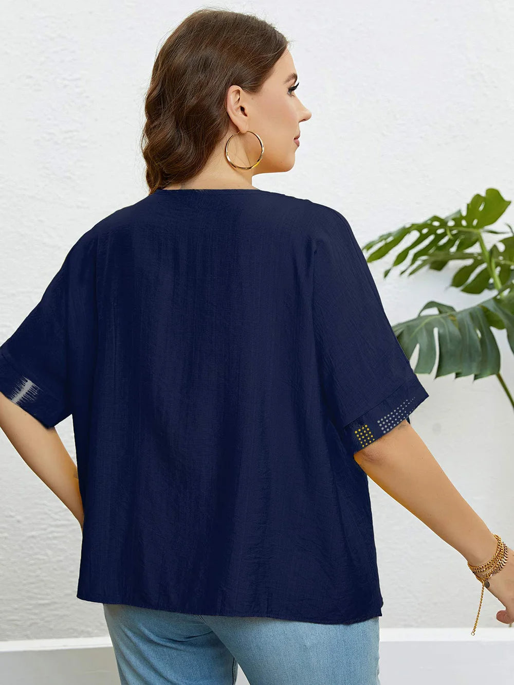 Plus Size Women's Summer Top with Round Neck & Front Button Placket-Yellow-2XL-State of Style