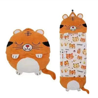 Plush Playmate and Sleeping Bag in one - SnoozeBuddy-Brown Tiger-Small (135×50cm)-State of Style