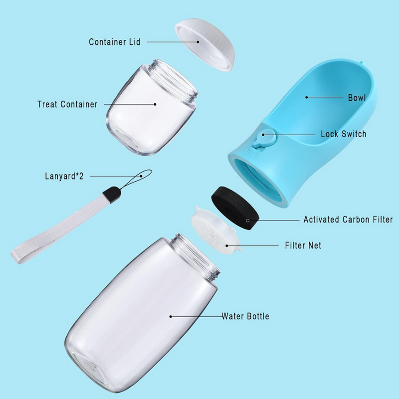 Portable Dog Water Bottle & Food Container-Blue-300 ml-State of Style