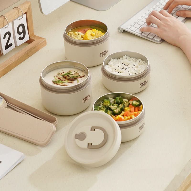Portable Insulated Meal Container Set - LunchMate-2-Containers + Bag + FREE Cutlery Set-White-State of Style