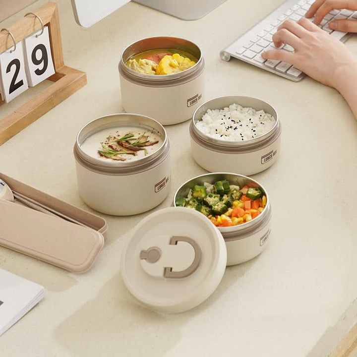 Portable Insulated Meal Container Set - LunchMate-2-Containers + Bag + FREE Cutlery Set-White-State of Style