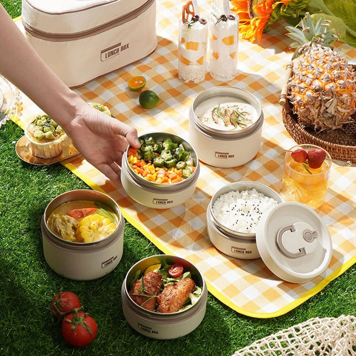 Portable Insulated Meal Container Set - LunchMate-2-Containers + Bag + FREE Cutlery Set-White-State of Style