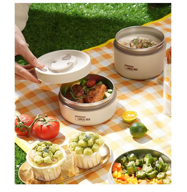 Portable Insulated Meal Container Set - LunchMate-2-Containers + Bag + FREE Cutlery Set-White-State of Style