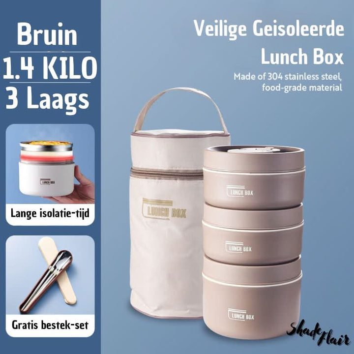 Portable Insulated Meal Container Set - LunchMate-2-Containers + Bag + FREE Cutlery Set-White-State of Style