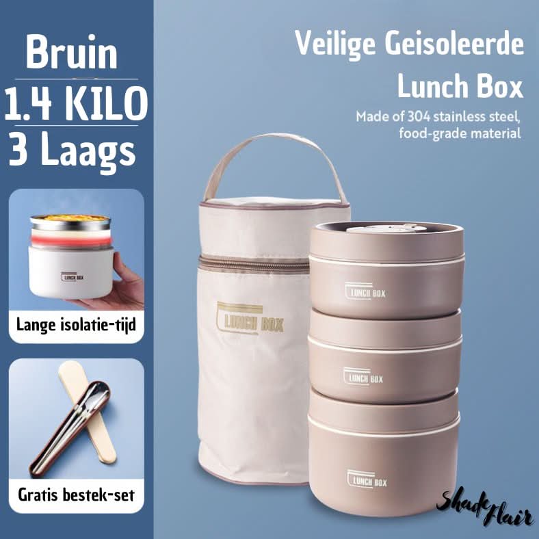 Portable Insulated Meal Container Set - LunchMate-2-Containers + Bag + FREE Cutlery Set-White-State of Style