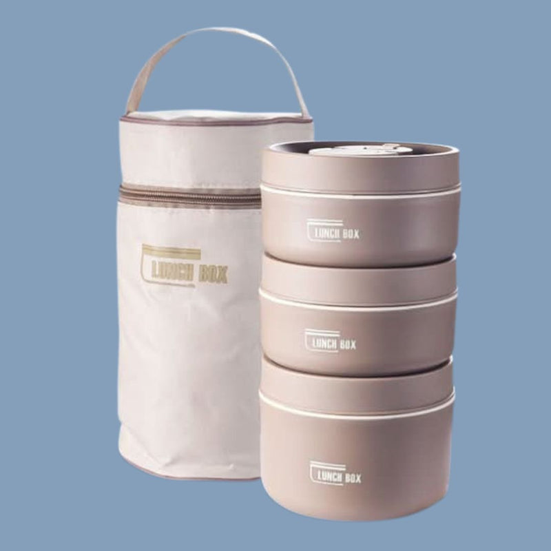 Portable Insulated Meal Container Set - LunchMate-3-Containers + Bag + FREE Cutlery Set-Brown-State of Style