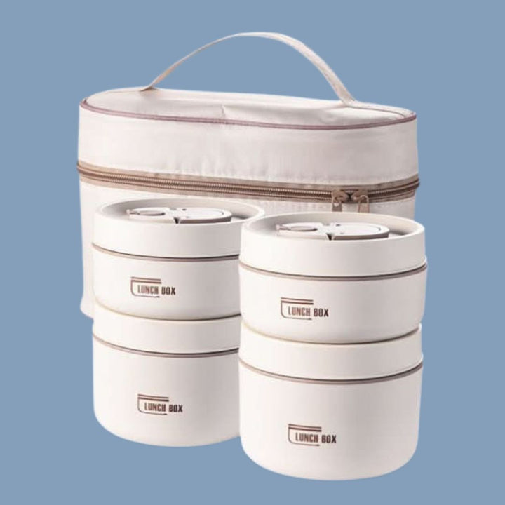 Portable Insulated Meal Container Set - LunchMate-4-Containers + Bag + FREE Cutlery Set-White-State of Style